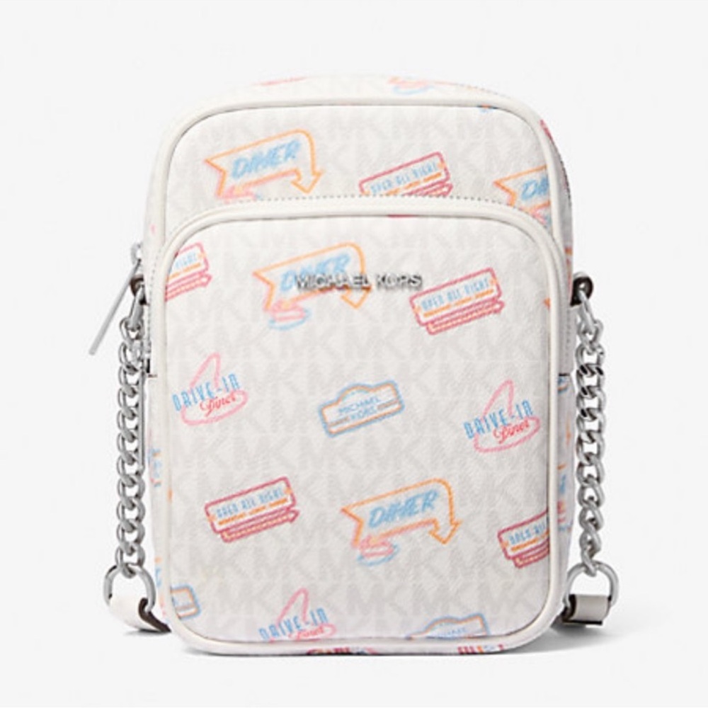 MICHAEL KORS Jet Set Medium Diner Printed Signature Logo Crossbody Bag NWT